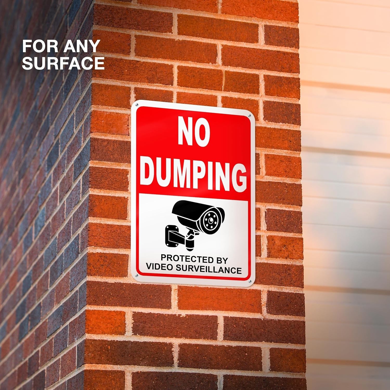 2 PC No Dumping Signs, Reflective 7 x 10 Aluminum No Littering Signs with Video