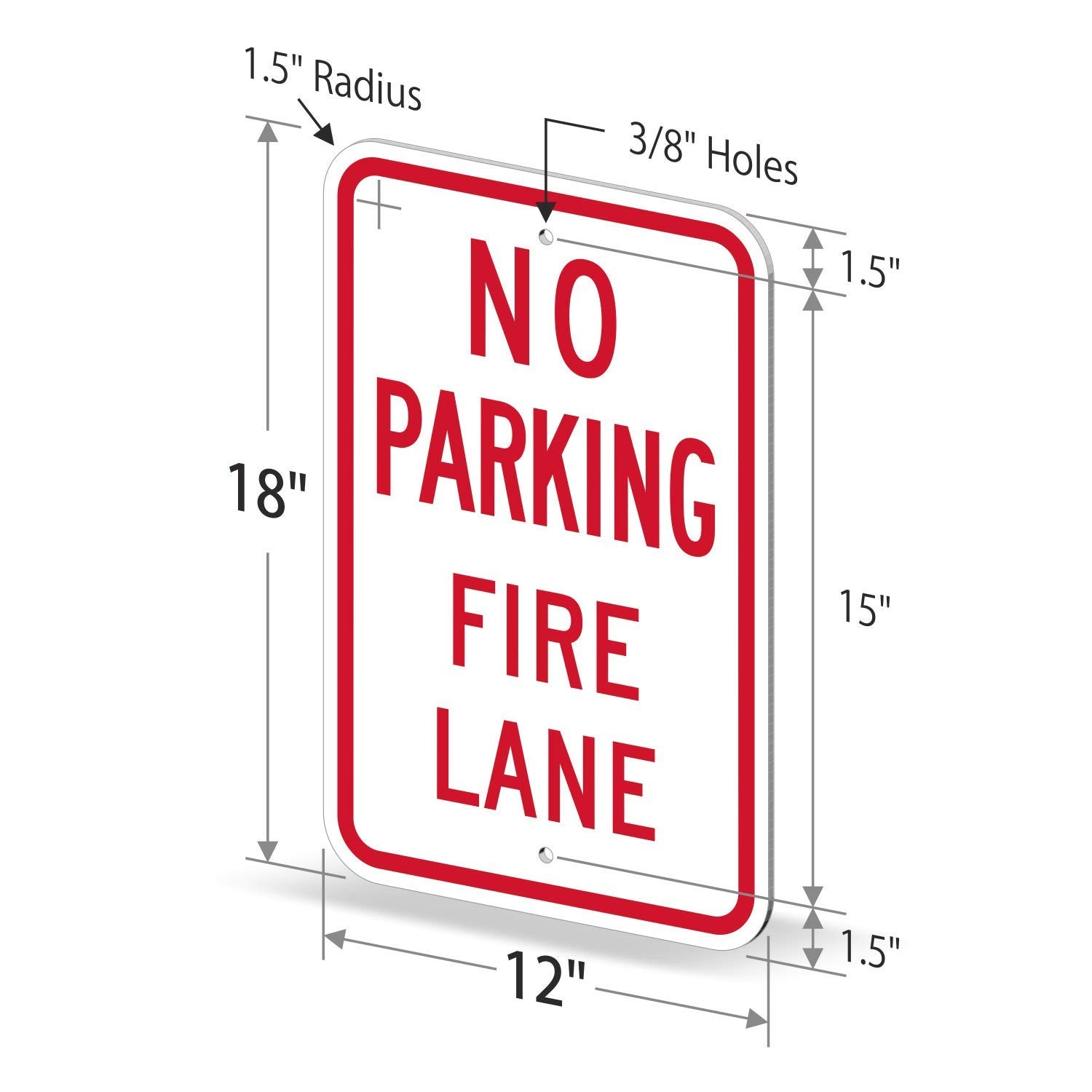 No Parking Fire Lane Sign Heavy Duty Aluminum Weather Resistant 12×18 Inch