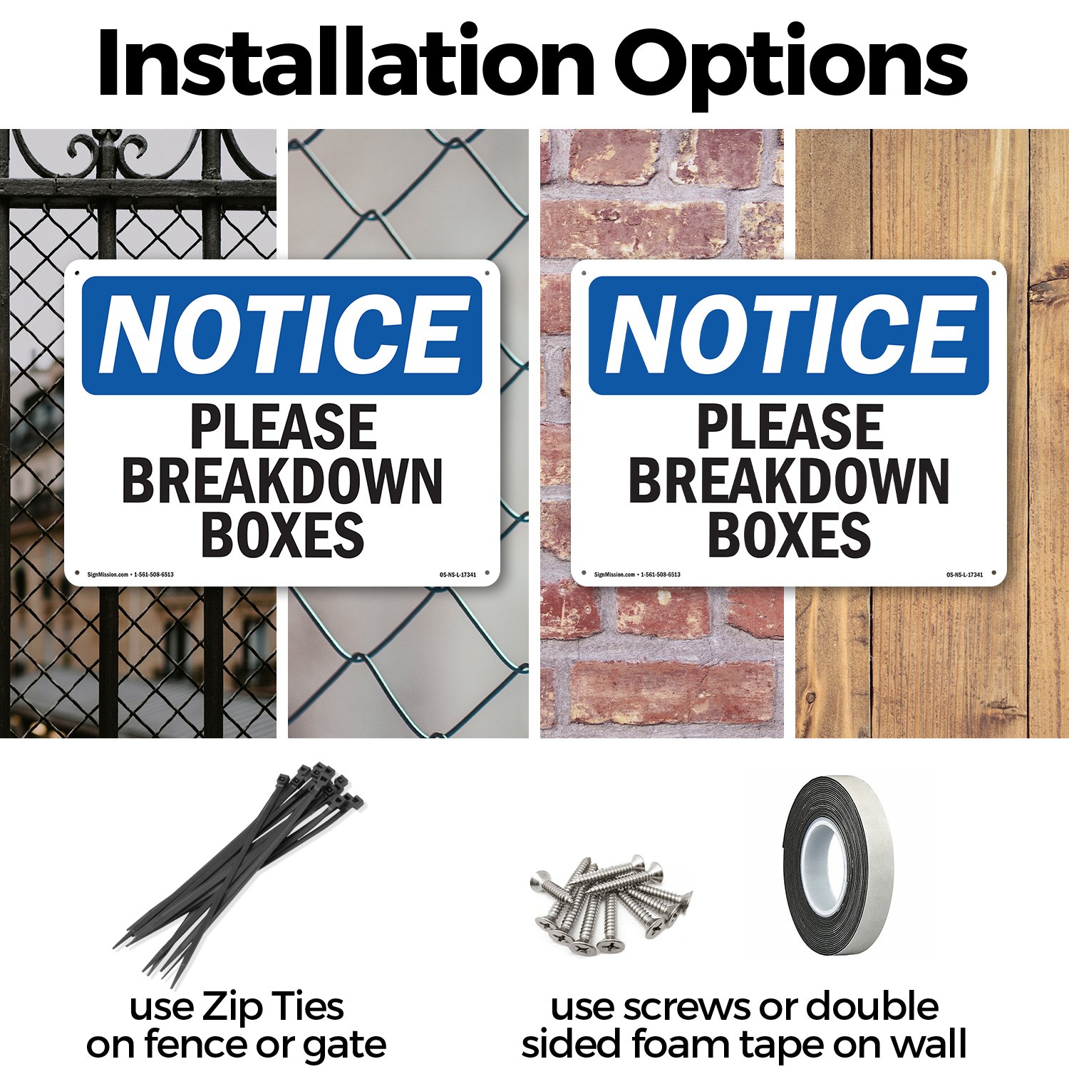 Please Breakdown Boxes OSHA Notice Sign Metal, Plastic, Or Decal – 5 or 10 Pack