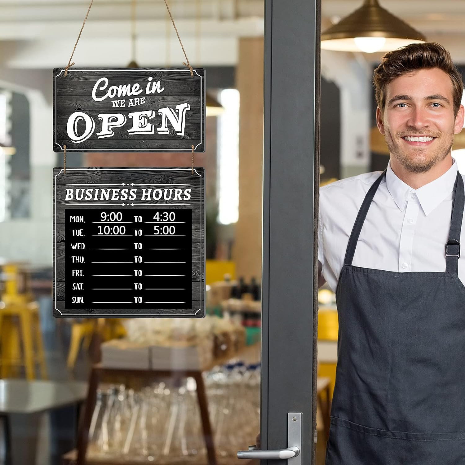 Business Hours Sign Hanging Open and Closed Mark Wooden Double Sided with Time S