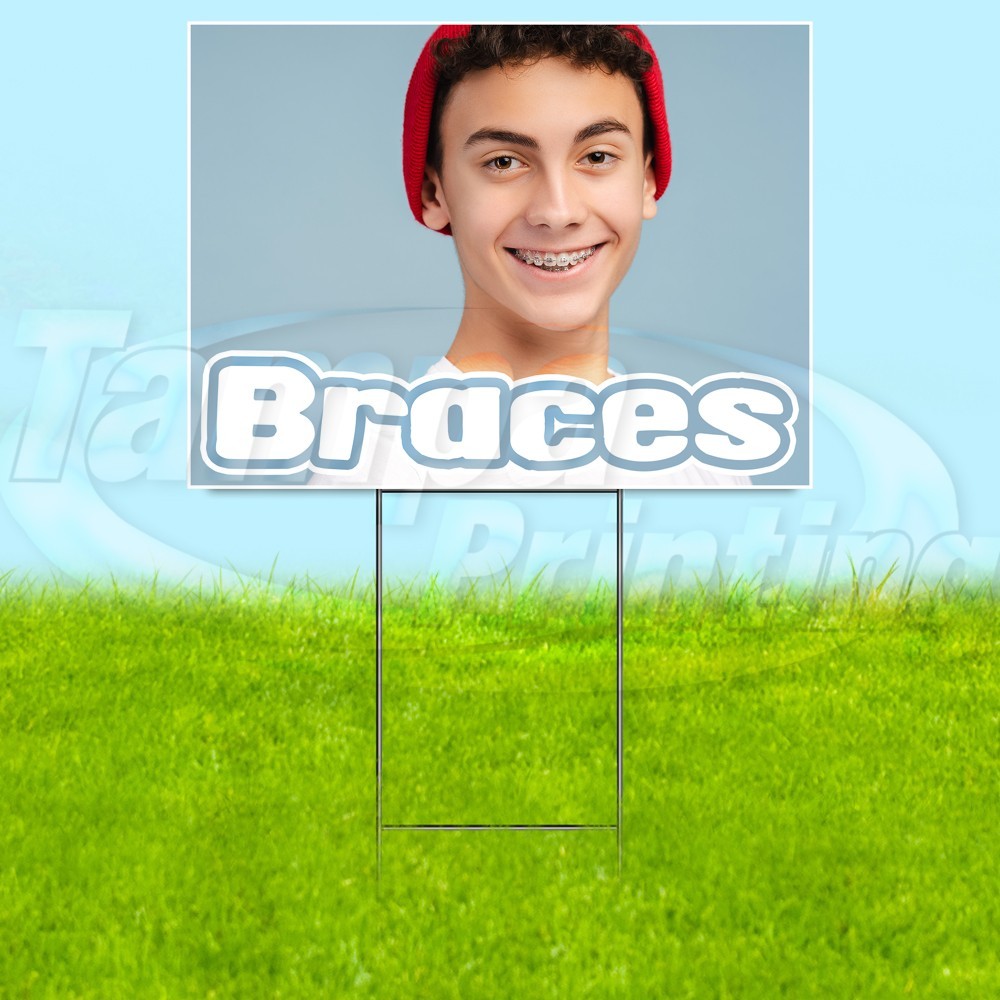 BRACES 18×24 Yard Sign Dentist Health Plastic Corrugated WITH STAKE USA YS07636