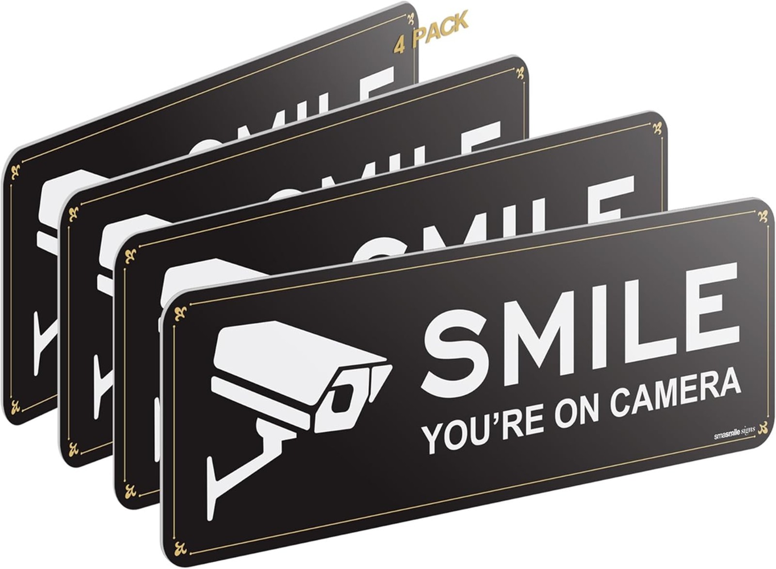 Security Camera Signs 4 Pack Acrylic 9×3.1 Inches No Soliciting Home Security