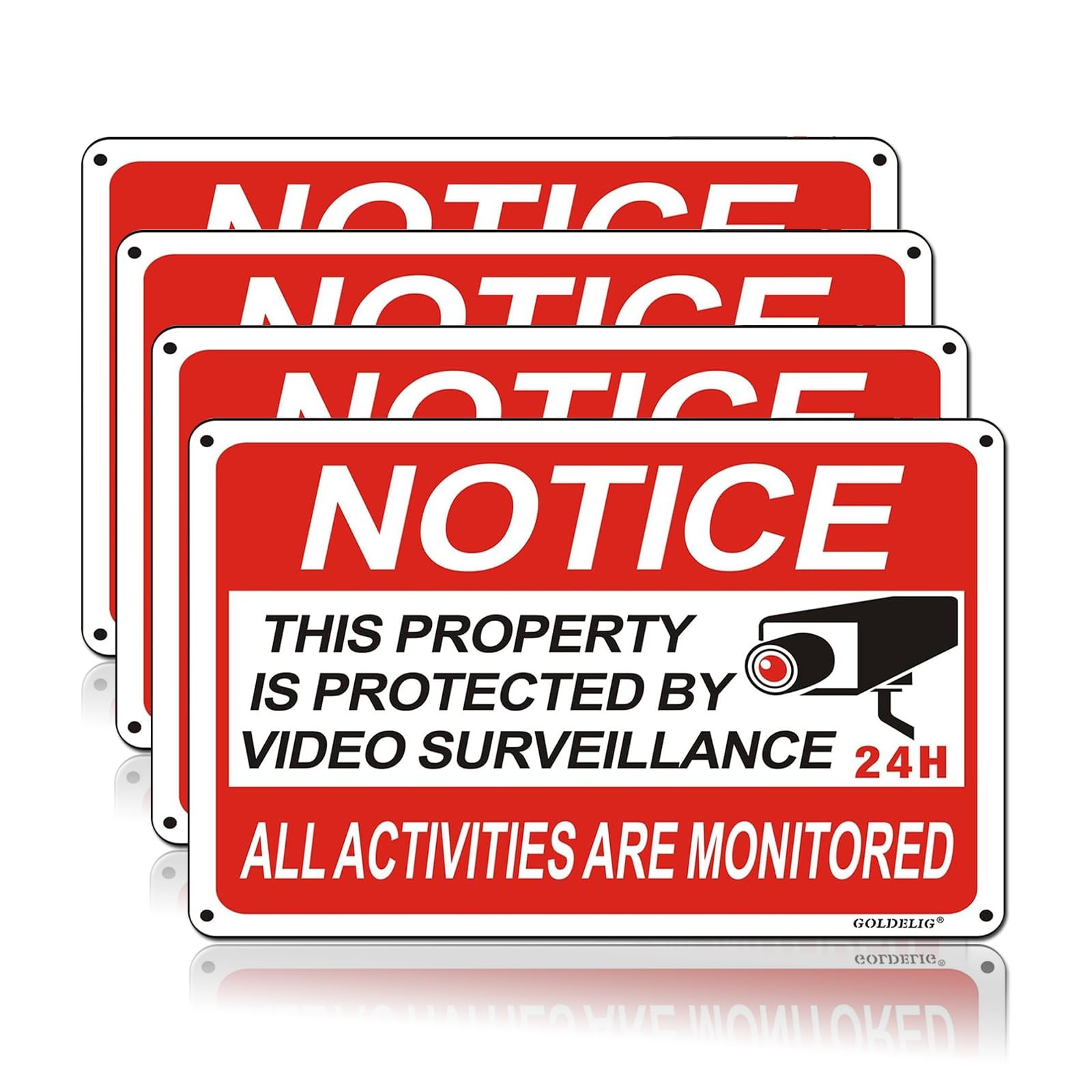 10×7 Inch .040 Aluminum Reflective Home Video Surveillance Security Sign 4 PCS
