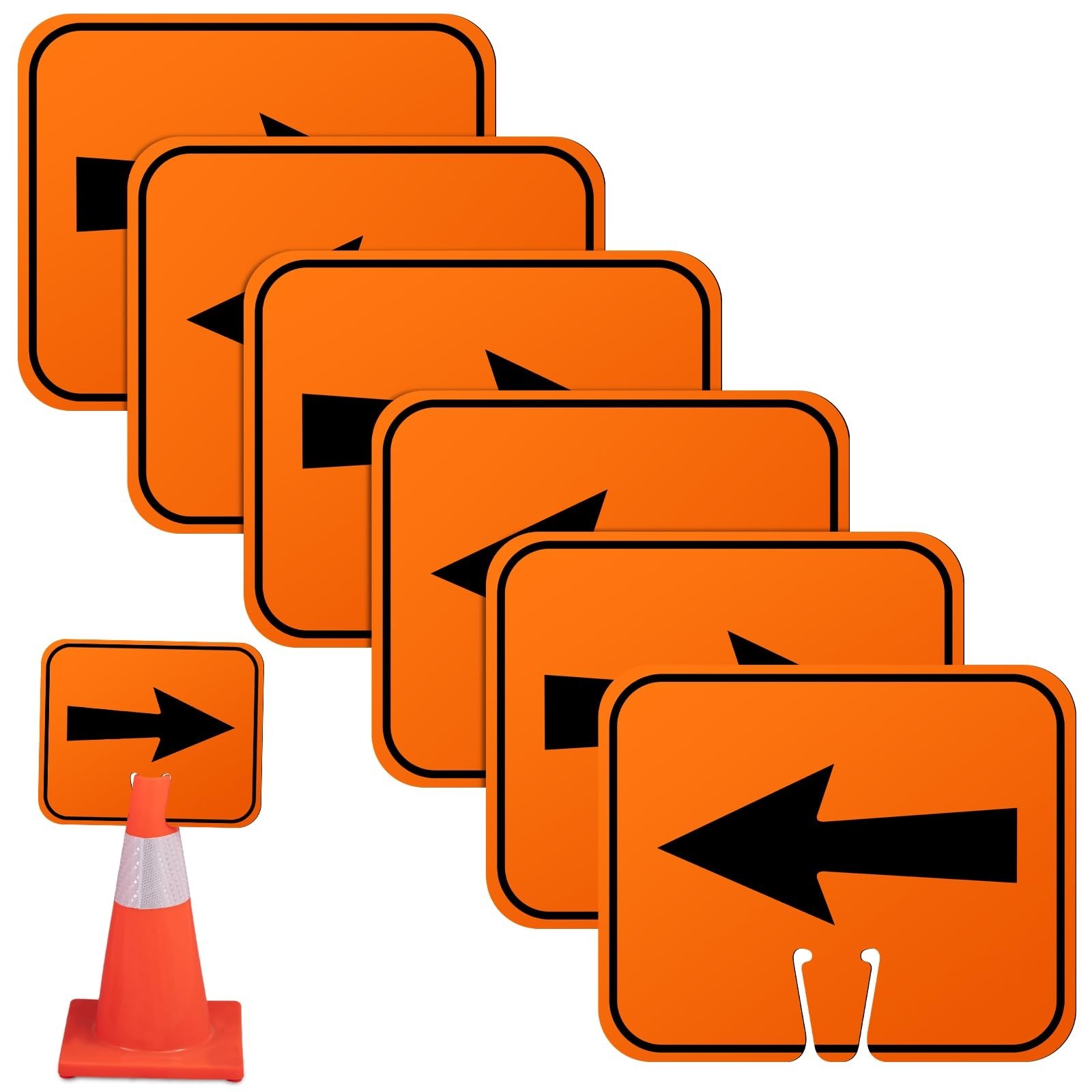 6 Pcs Orange Traffic Arrow Detour Signs – Directional Road Cone Arrows for Barri