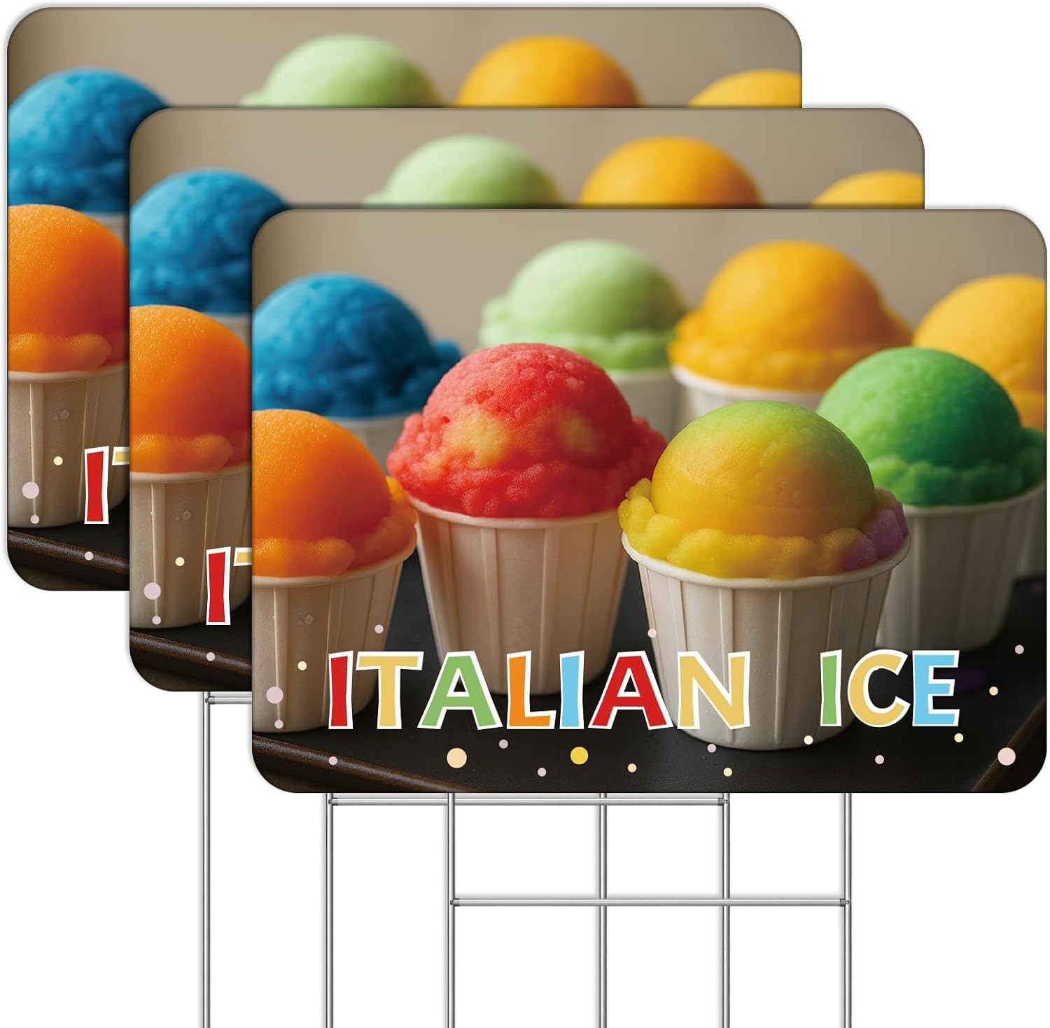 3 Pack Italian Ice Yard Sign Weatherproof Double-Sided Yard Sign 11.81”X15.75”