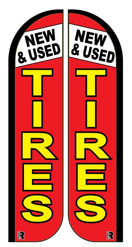 USED & NEW TIRES Advertising Promotional Feather Waving Business Flag ONLY!