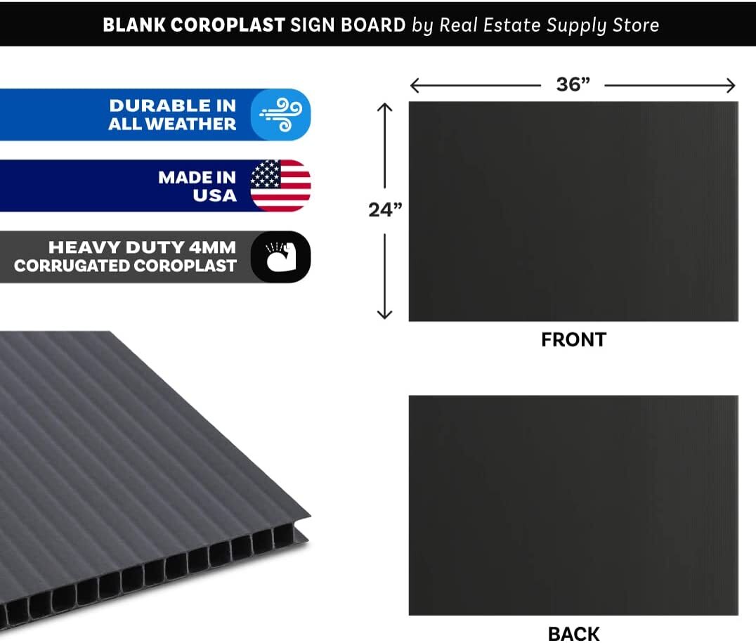 36″ x 24″ Blank Corrugated Plastic Heavy Duty Yard Signs (White or Black)