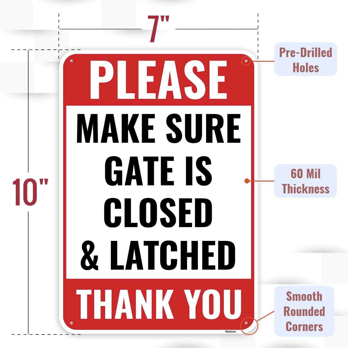 2 PCS Close And Latch Gate Sign 10×7 Inch Aluminum Safety Security Sign