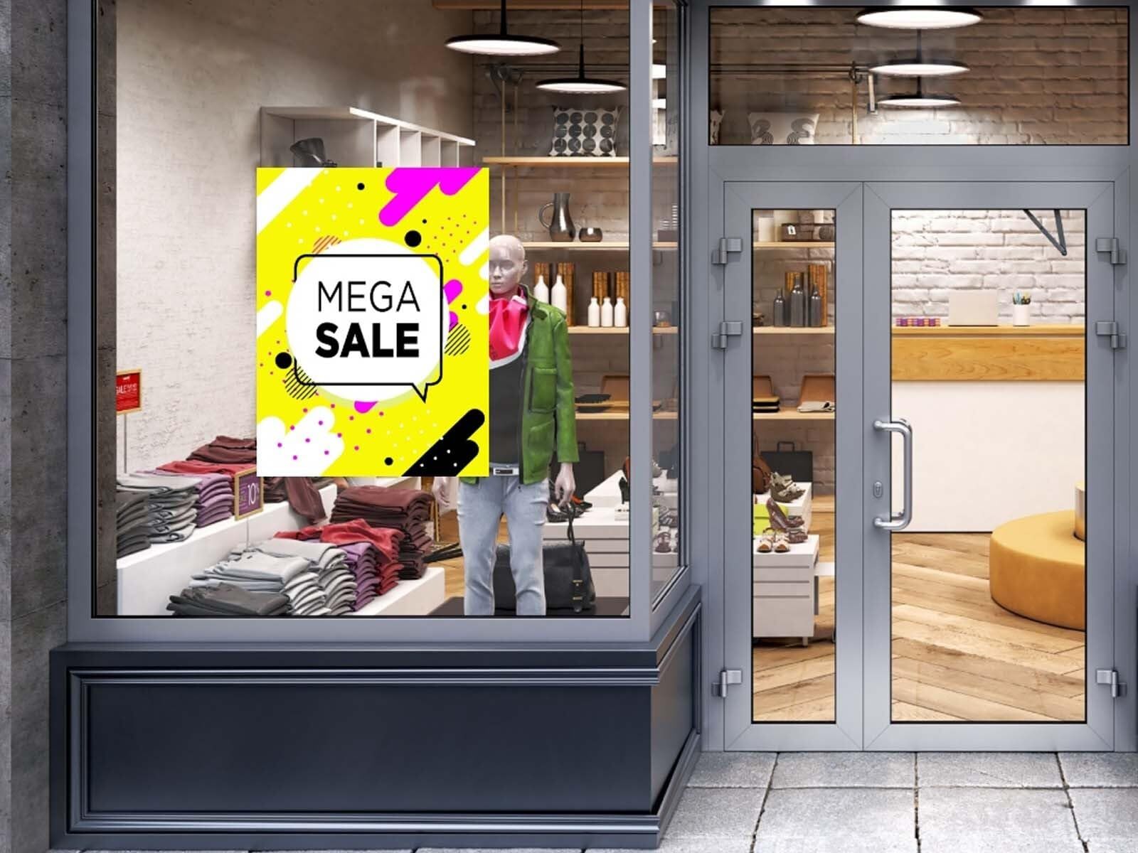 Mega Sale | Retail Window Display Sign | 18″W x 24″H