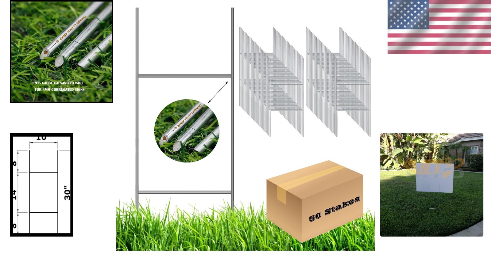Galvanized Steel Yard Sign Stakes – 50 Pack