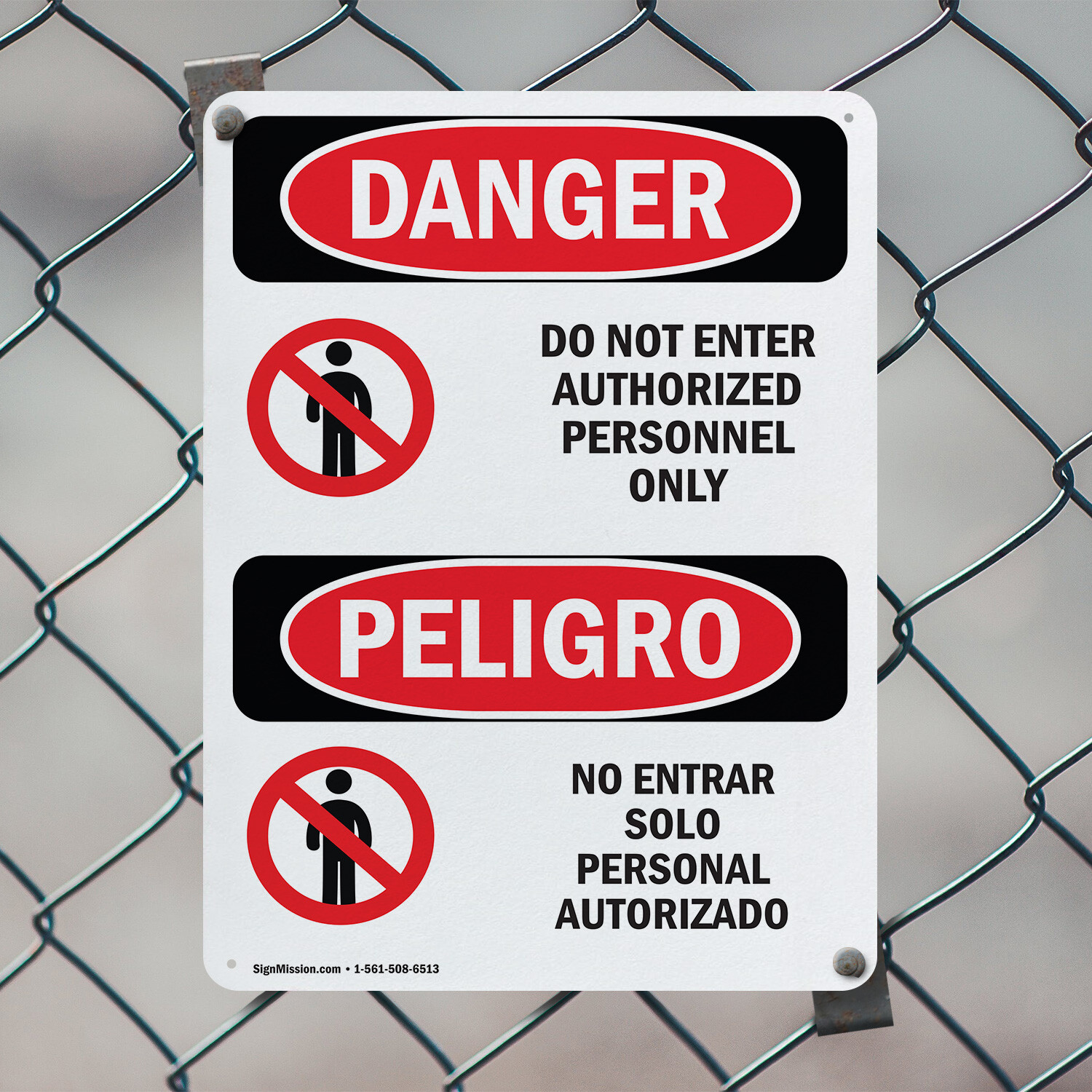 (2 Pack) Do Not Enter Authorized Only Bilingual OSHA Danger Sign Decal Metal