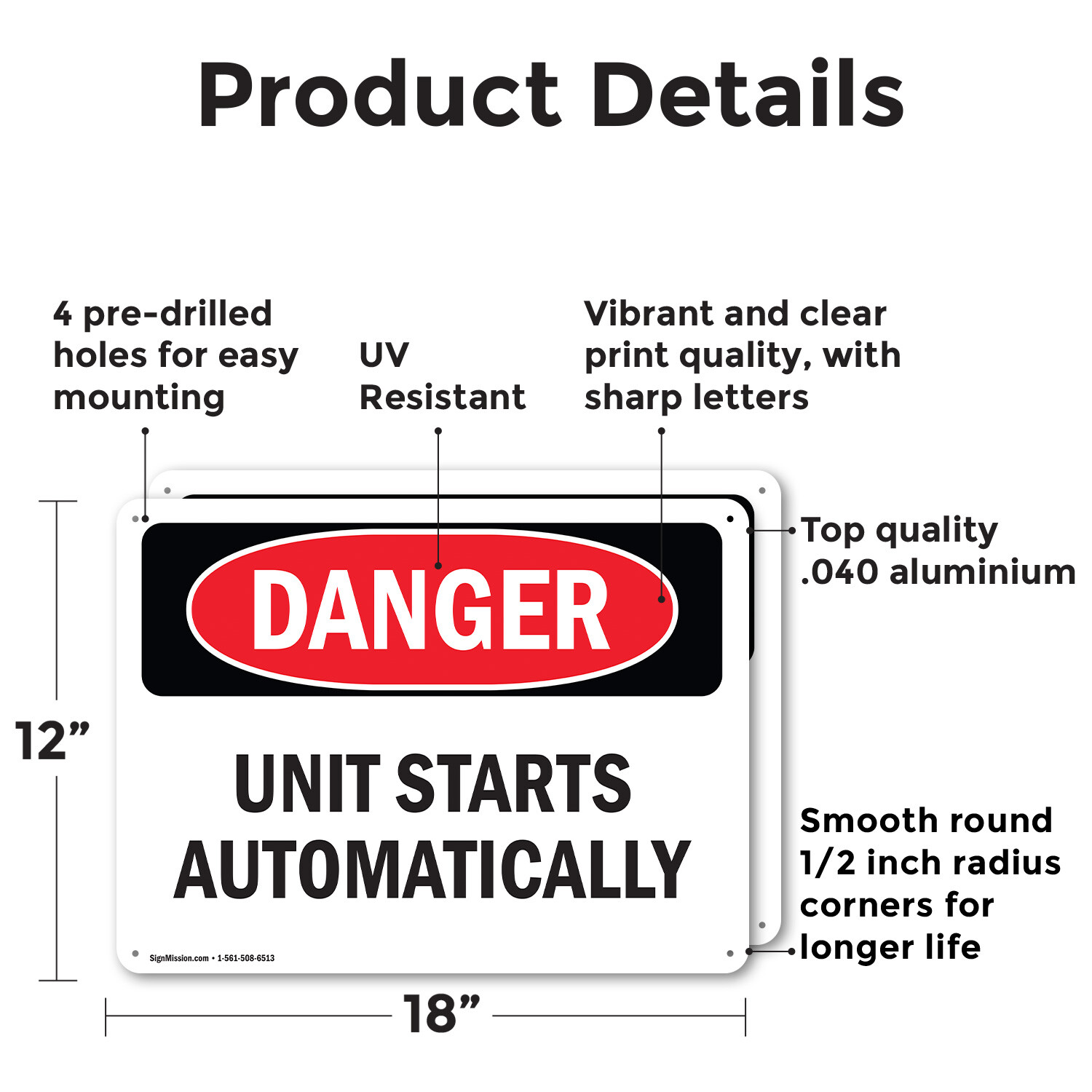(2 Pack) Unit Starts Automatically OSHA Danger Sign Decal Metal Plastic