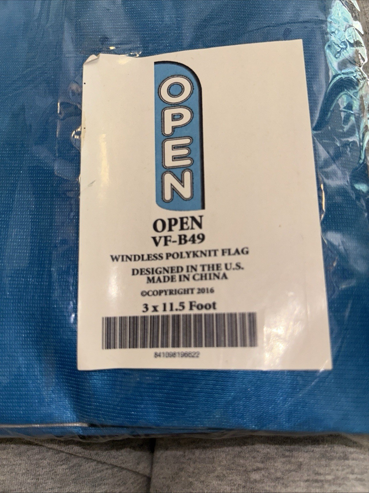 Open – Windless Swooper Feather Flag Banner Sign 3 x 11.5 Blue White Letters New