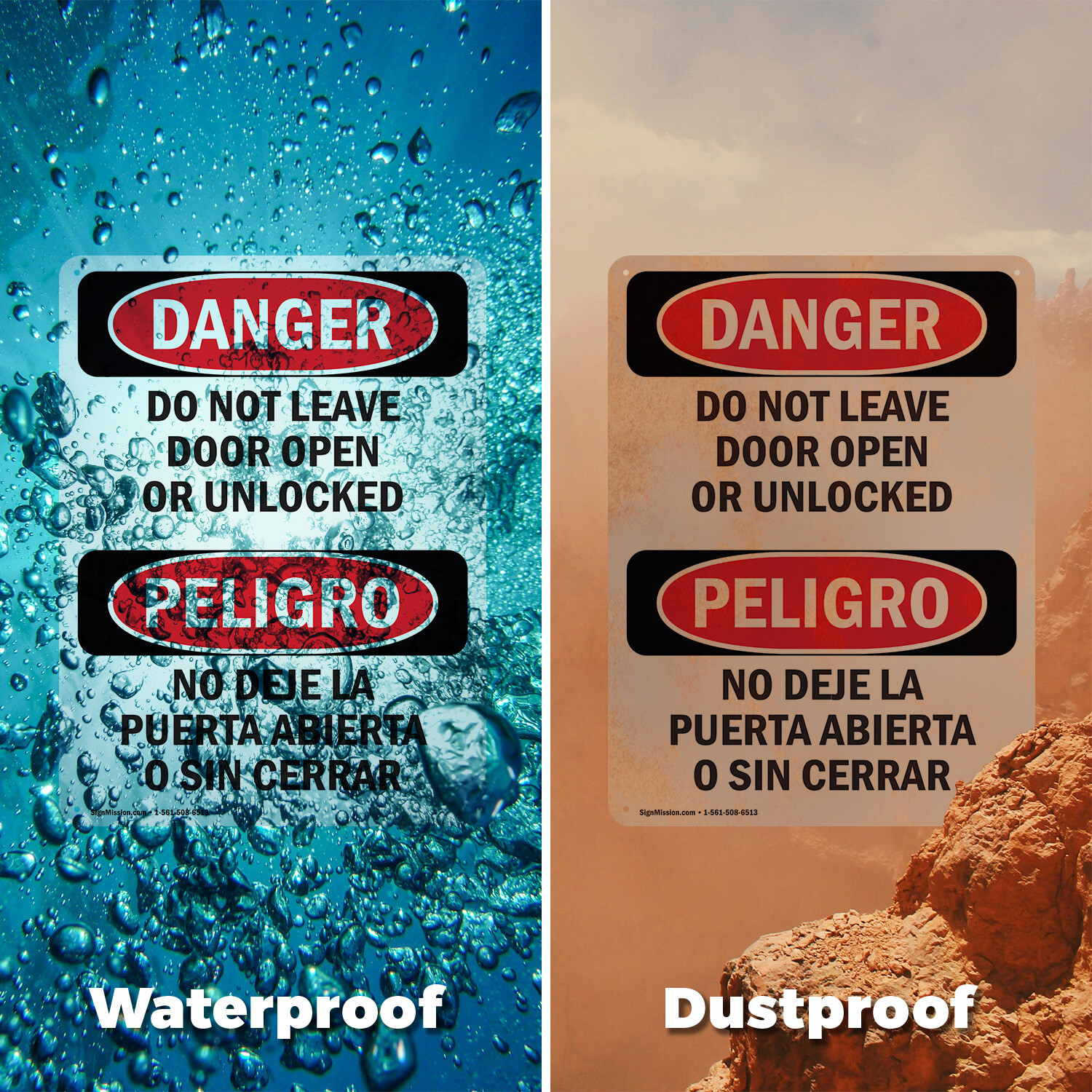 (2 Pack) Do Not Leave Door Open Or Unlocked Bilingual OSHA Danger Sign Decal
