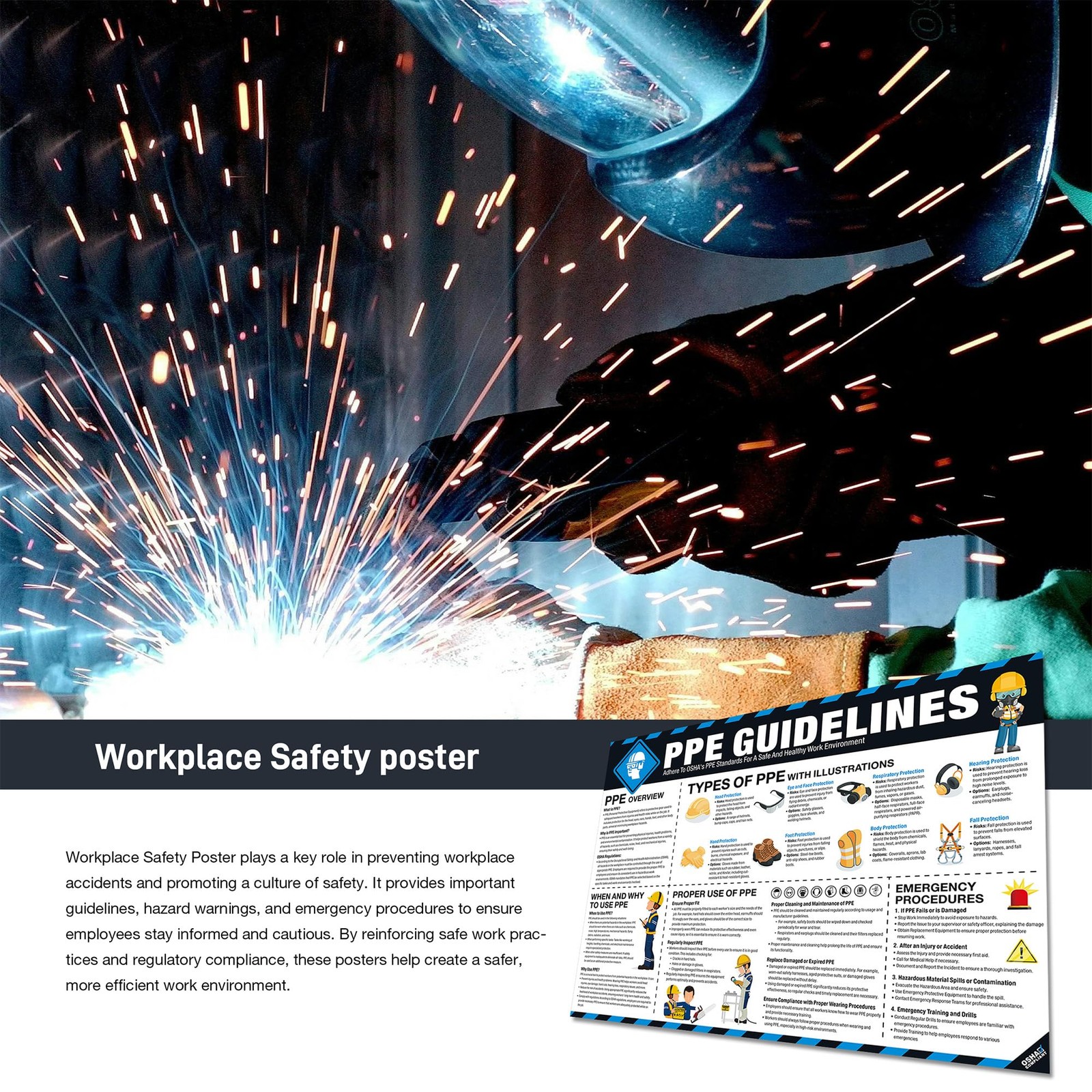 PPE Safety Poster 18″x24″, OSHA Compliant Personal Protective Equipment (PPE)…