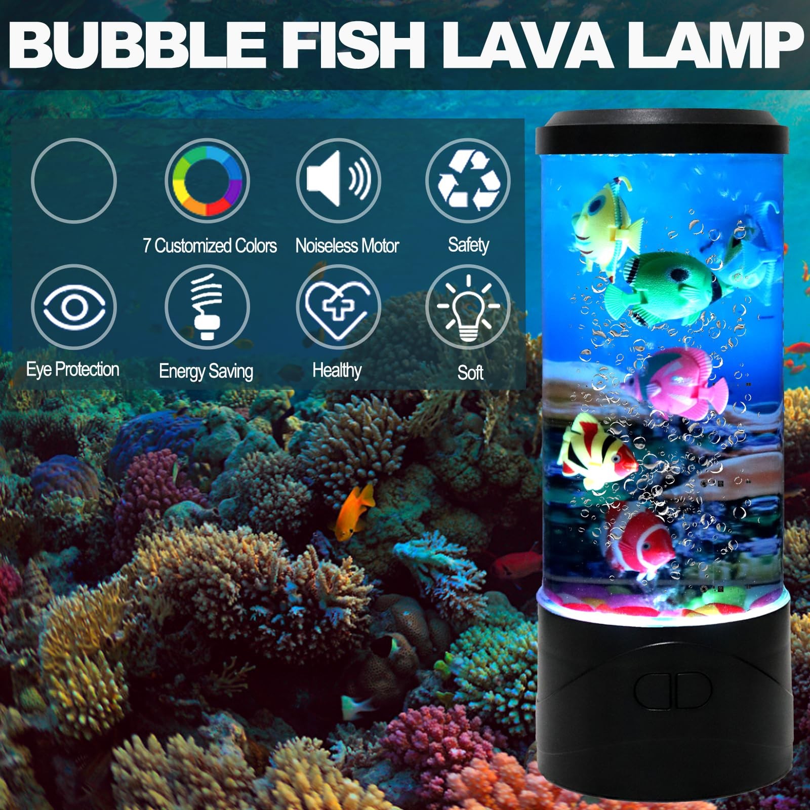 YPCOO Mini Bubble Fish Lamp,Fake Tank Aquarium Lamp,Multi-Color Circle