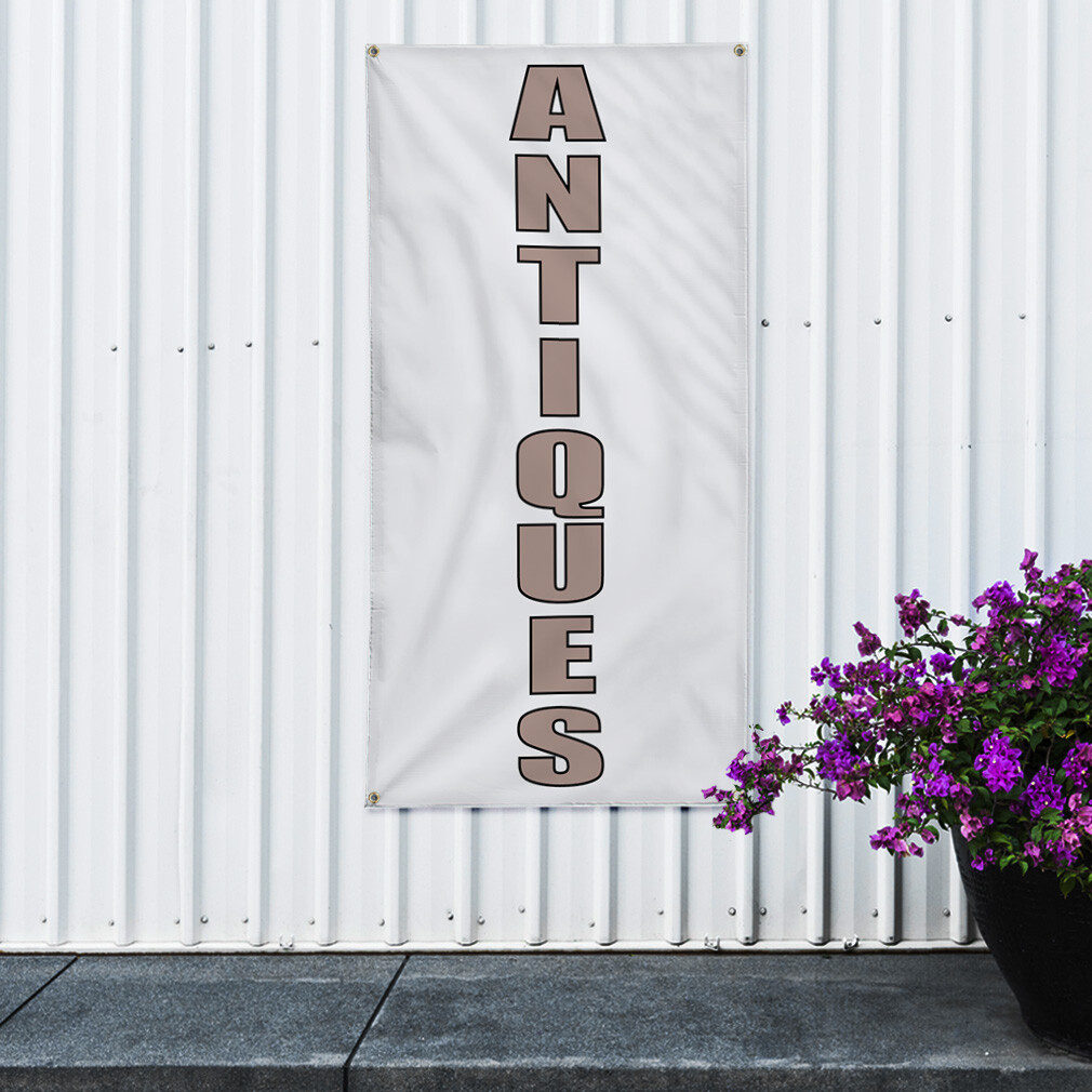 Vertical Vinyl Banner Multiple Sizes Antiques Business T Vintage Outdoor