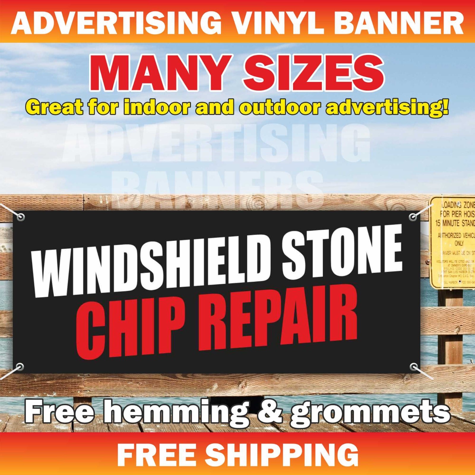 WINDSHIELD STONE CHIP REPAIR Advertising Banner Vinyl Mesh Sign car service auto