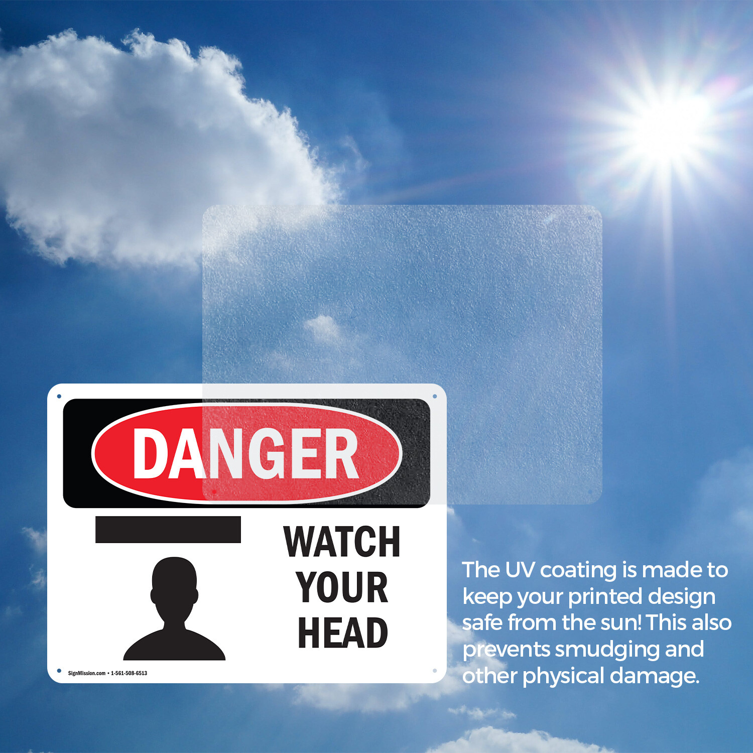 (2 Pack) Watch Your Head OSHA Danger Sign Decal Metal Plastic