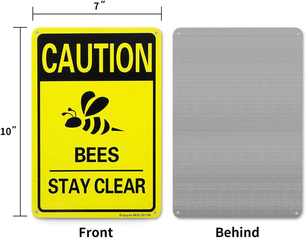 2 Pack Caution Bees Stay Clear Sign, 10″X 7″ .04″ Aluminum Reflective Sign Rust