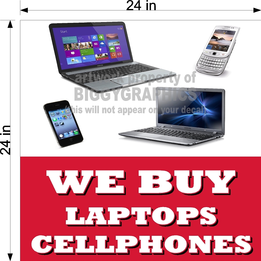 PERFORATED WINDOW VINYL DECAL 2′ X 2′ GRAPHIC WE BUY CELLPHONES AND LAPTOPS