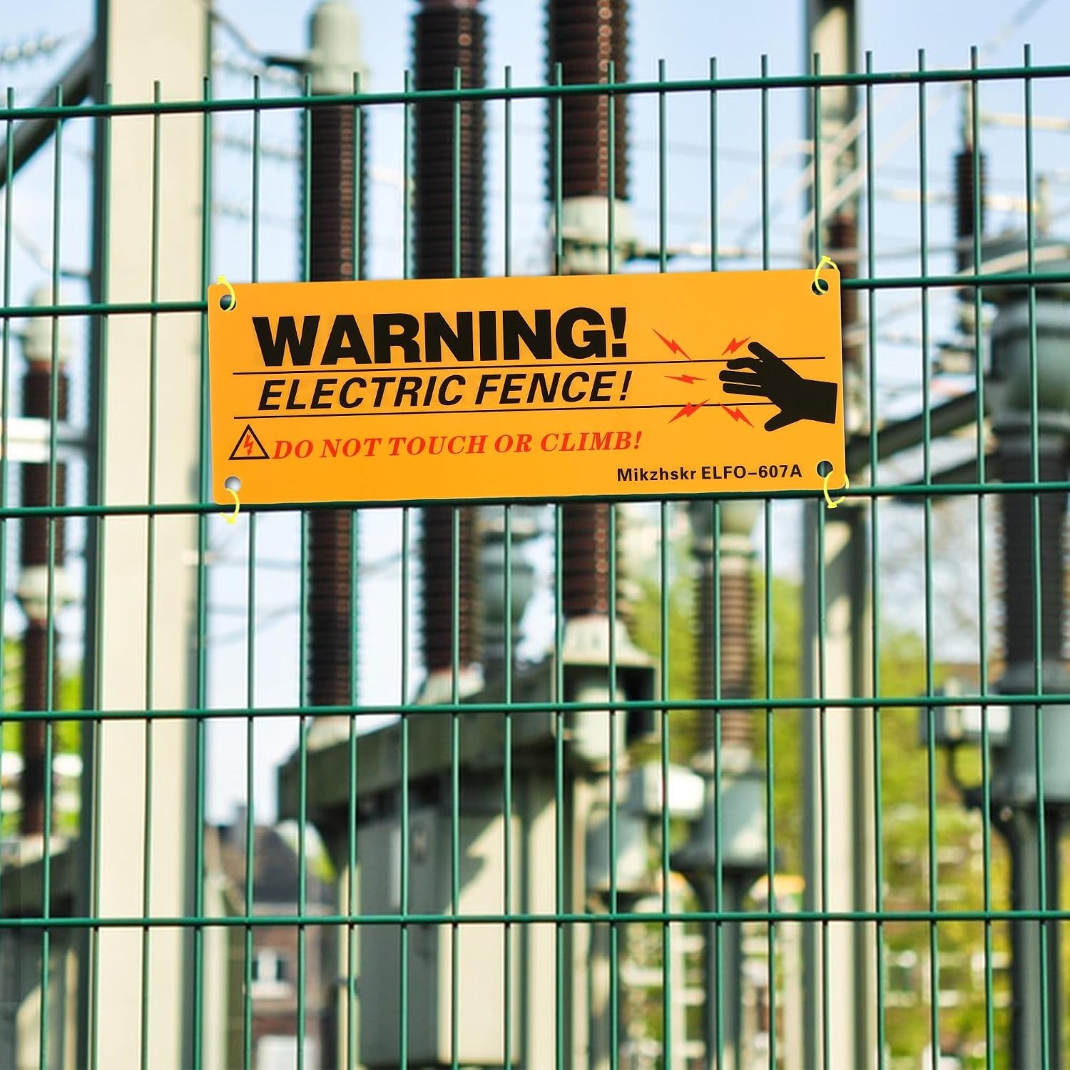 Electric Fence Warning Signs with Zip Ties 10 x 3.5 Inch Plastic Yellow Elect…