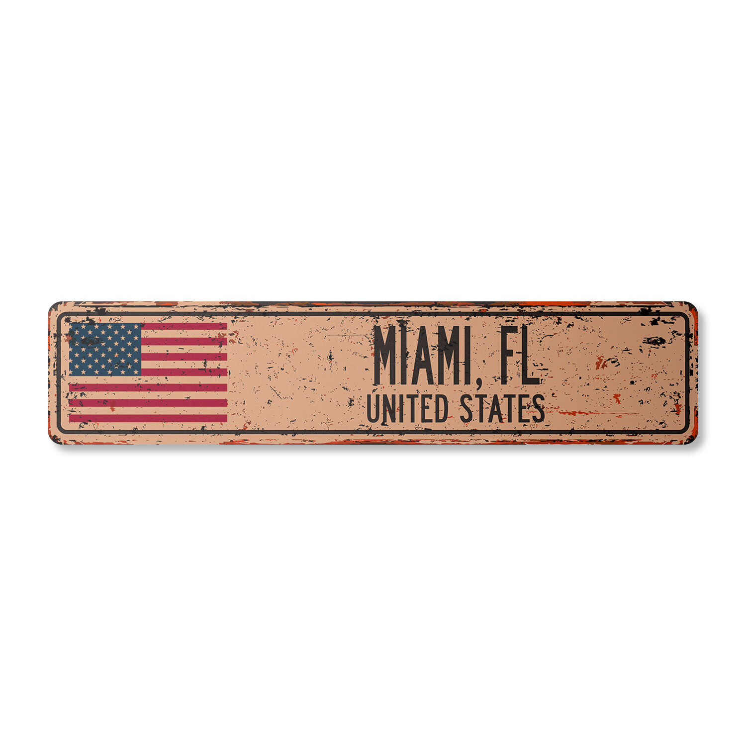 MIAMI FL UNITED STATES Vintage Street Sign American flag city country rustic