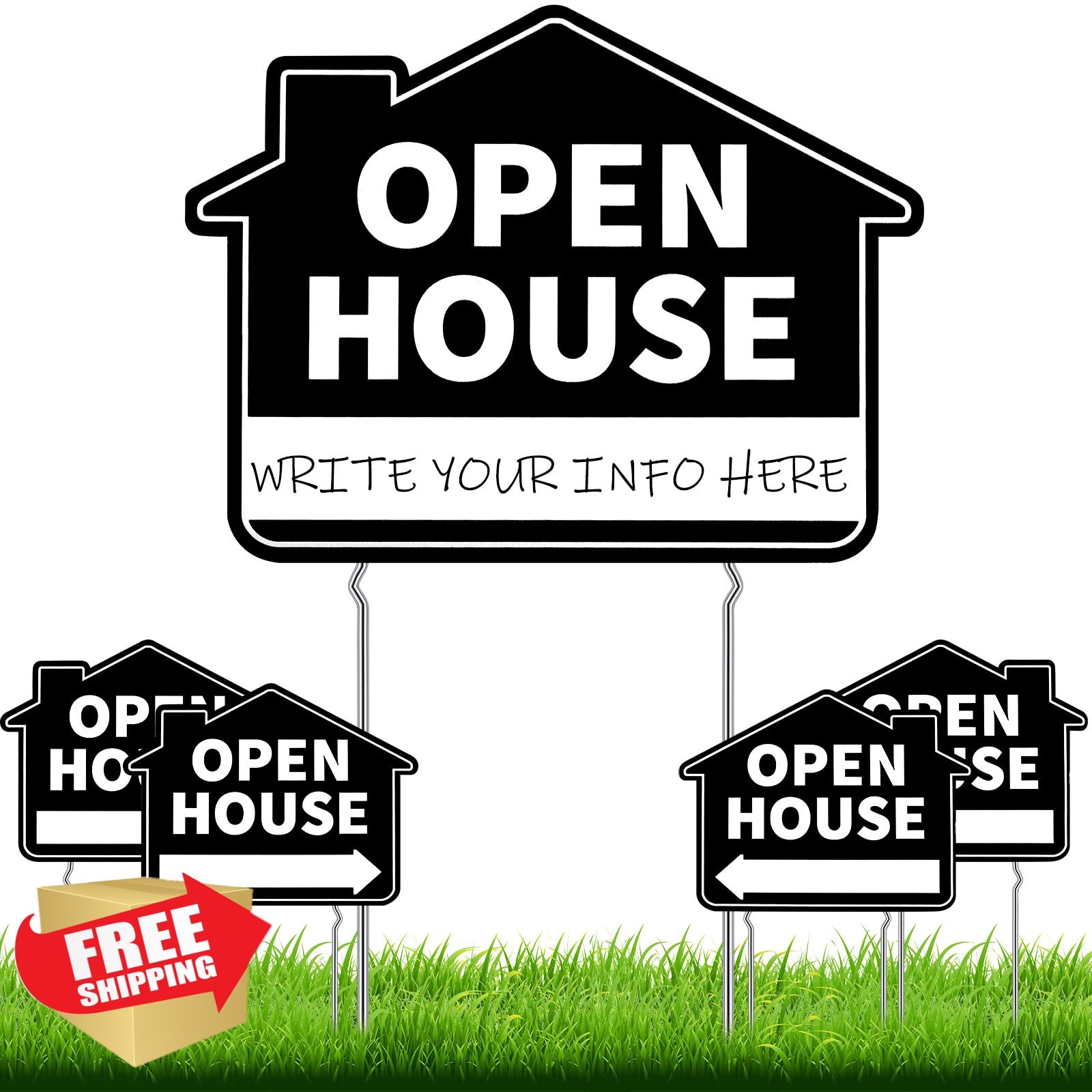 Queekay 5 Pack Black Open House Yard Signs with Metal Stakes for Real Estate …
