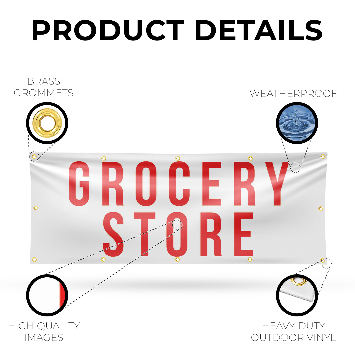 Grocery Store Vinyl Banner Sign with Metal Grommets Heavy-Duty Single-Sided