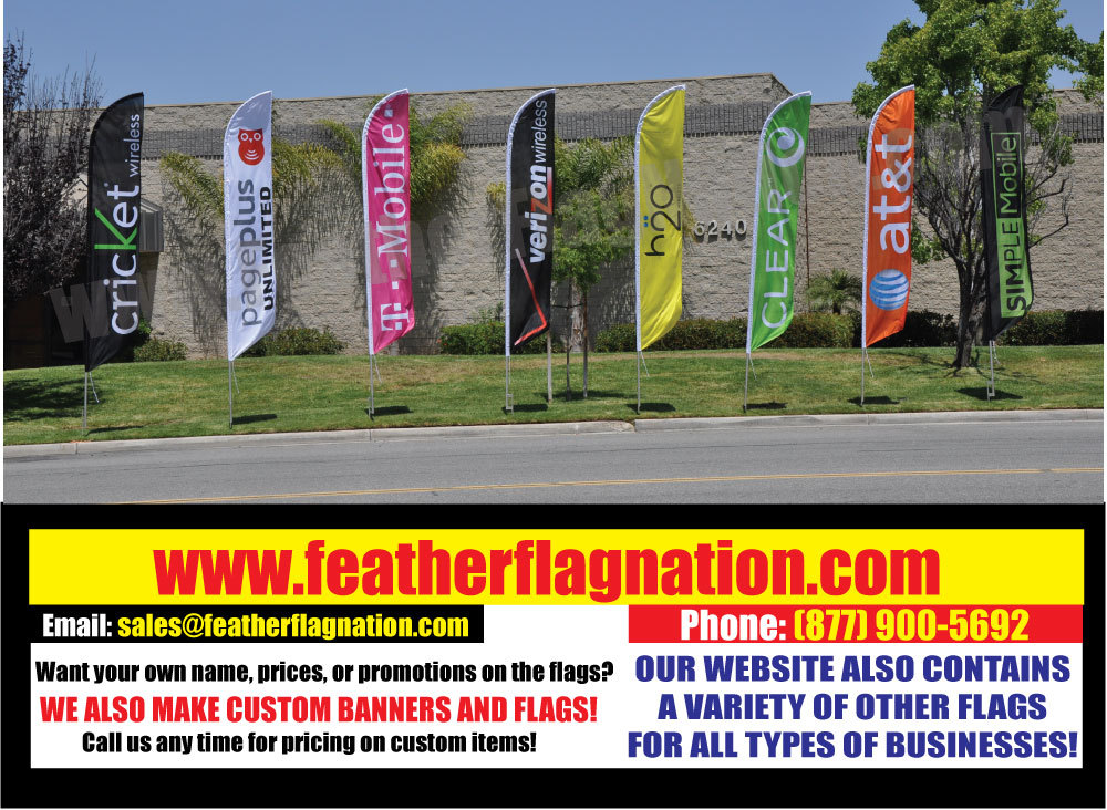 TWO “Simple Mobile” Feather Banner Flag Sets – POLE SETS INCLUDED w/ spikes