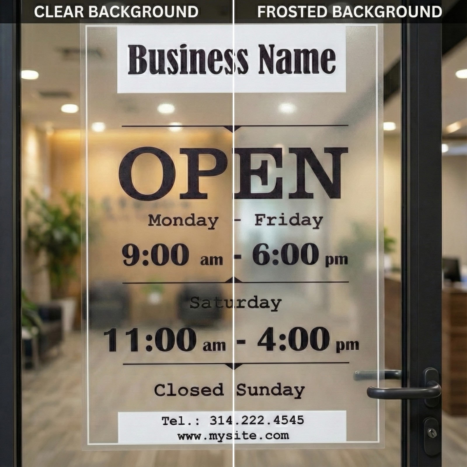 Custom Business Hours Sign for Door – Personalized Static Cling Window Decal