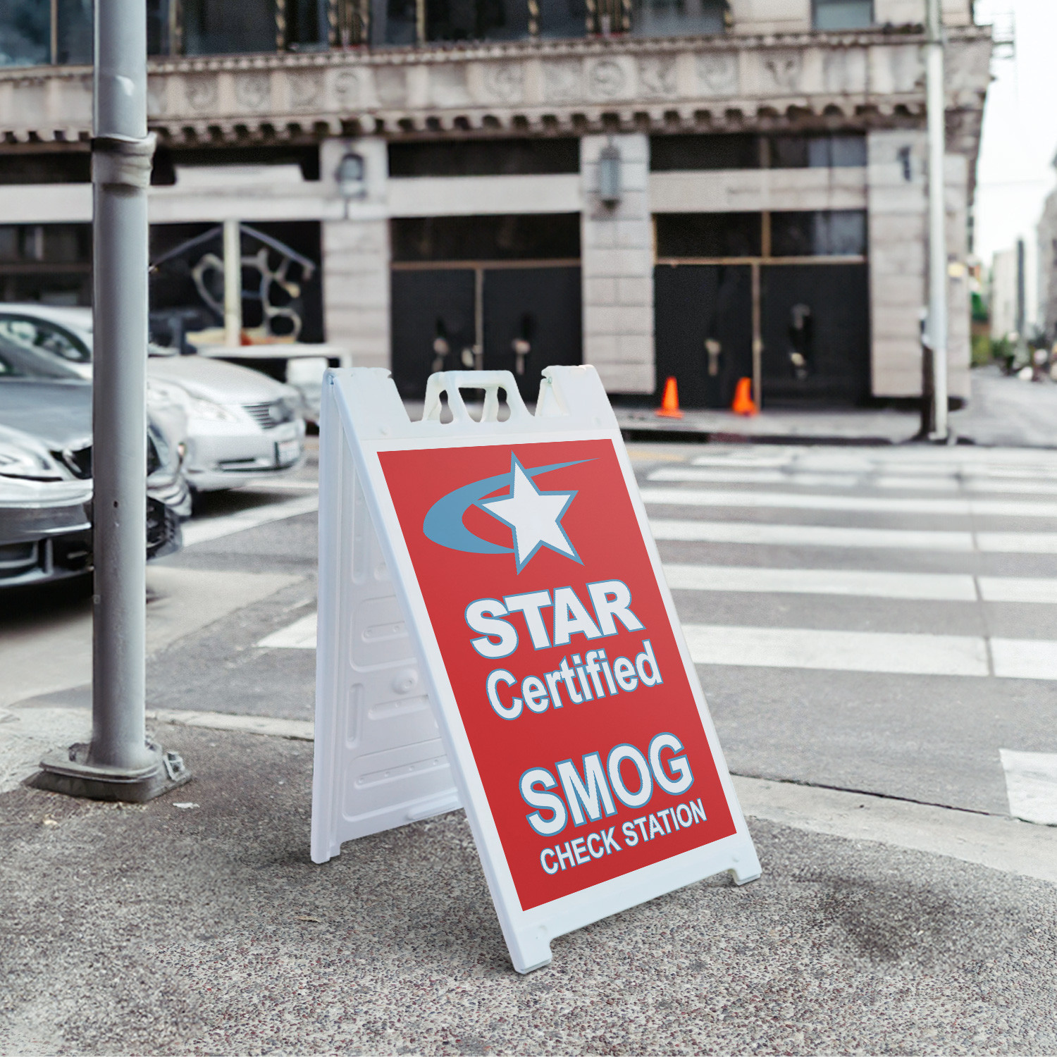 Star Certified Smog Check Station Heavy Duty A-Frame Sidewalk Sign Vehicle