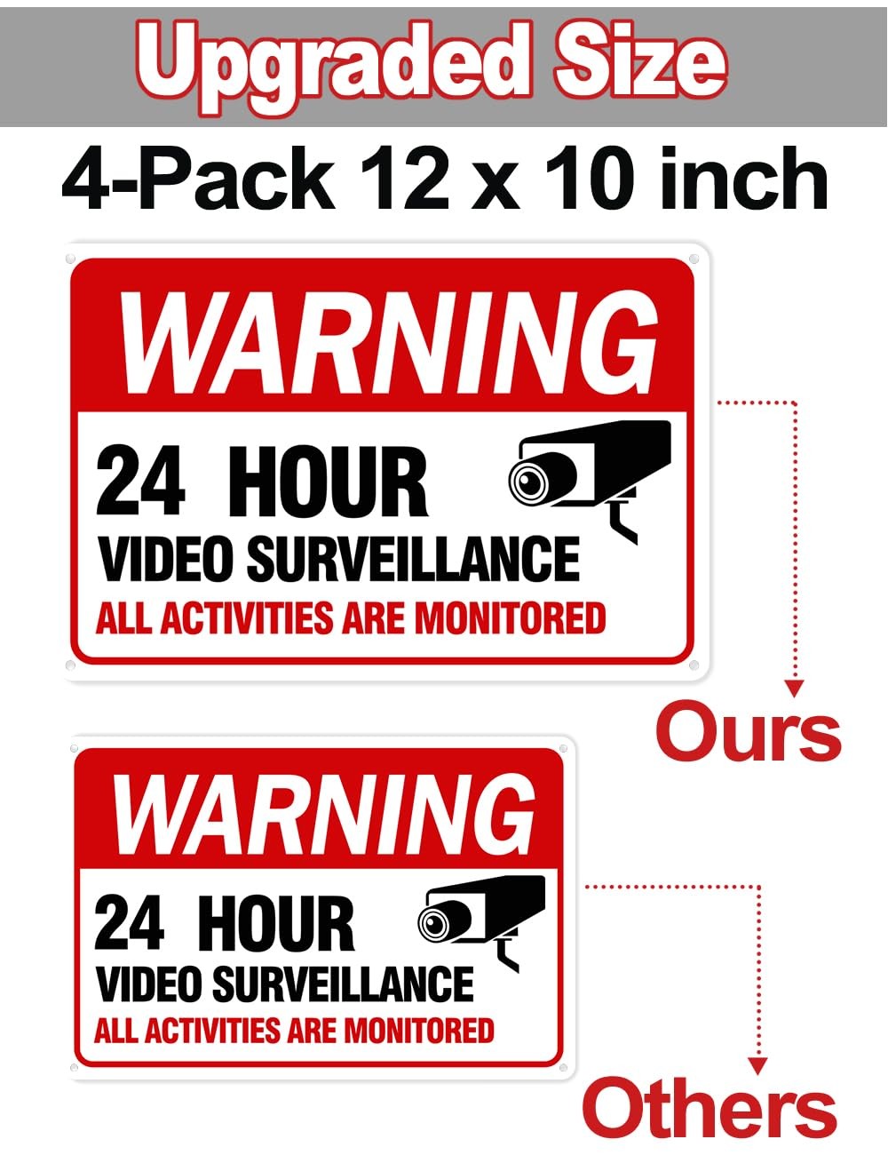 Video Surveillance Warning Signs Reflective Waterproof 4 Pack