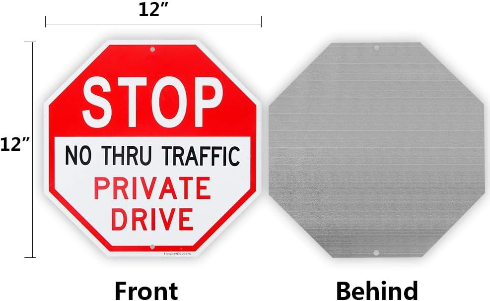 2 Pack No Thru Traffic Private Drive Sign 12×12″ Alumin Reflective Sign Driveway