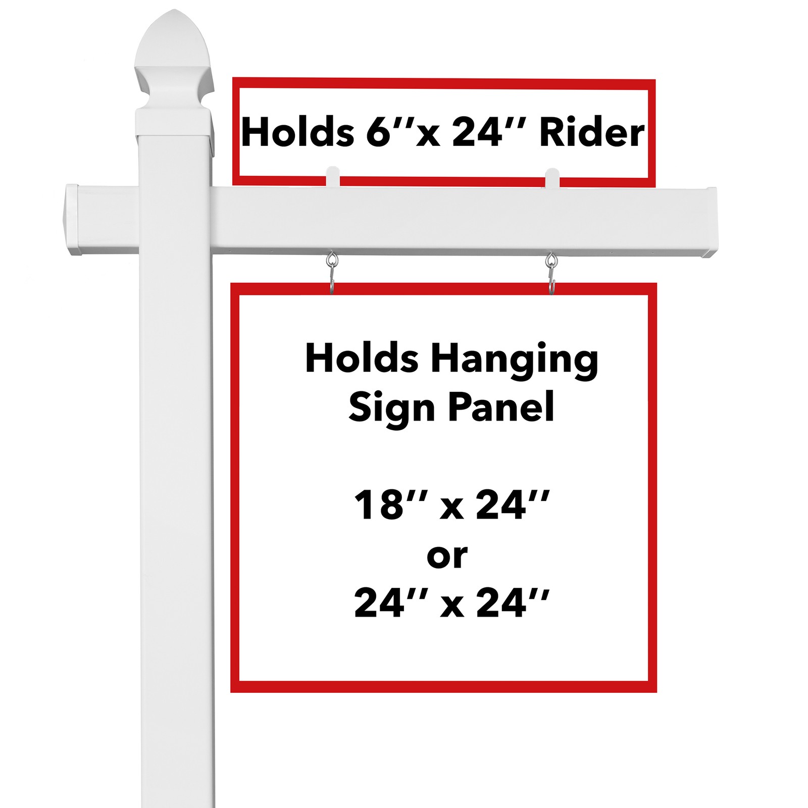 72″ x 36″ Real Estate Yard Sign Post with 2 Cap Options – Vinyl PVC – White –