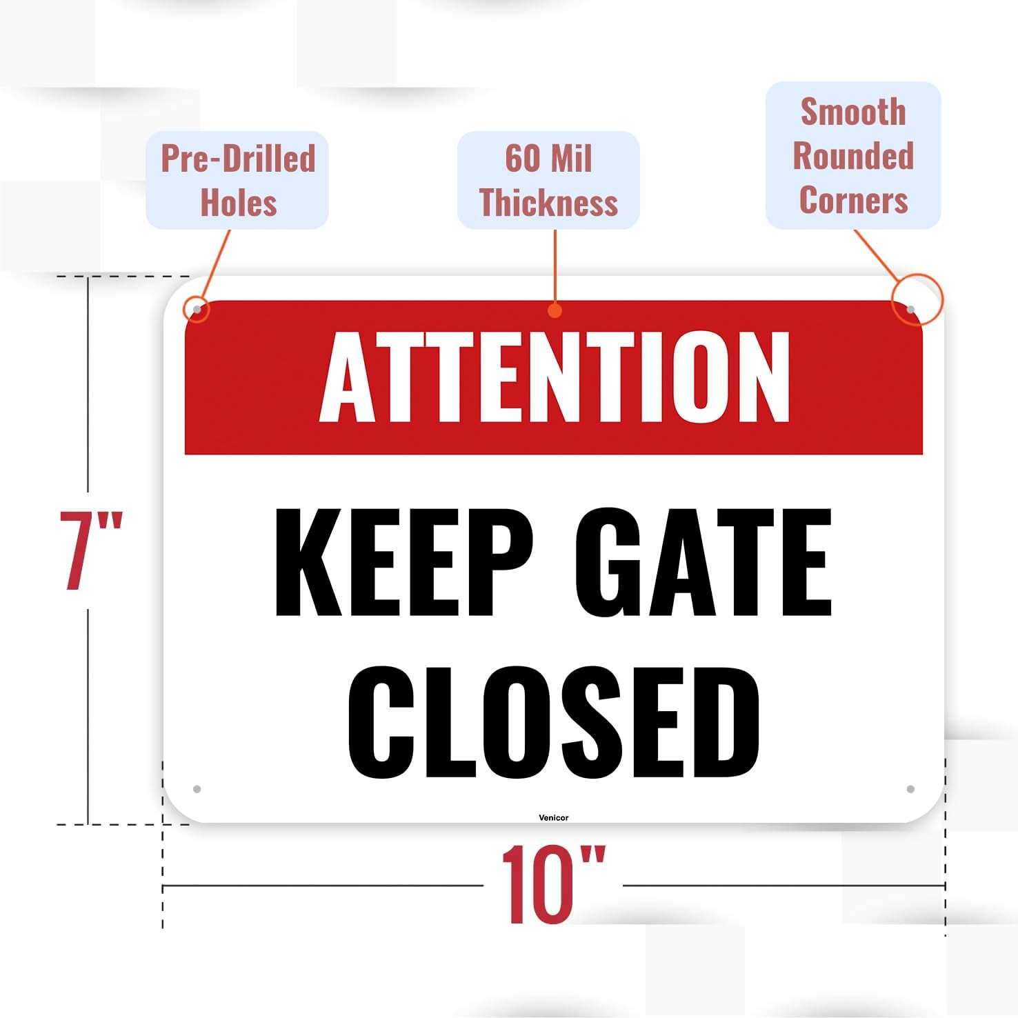 2PC Keep Gate Closed Sign, 10 x 7 Inches – Aluminum – Please Close Gate Dog Sign