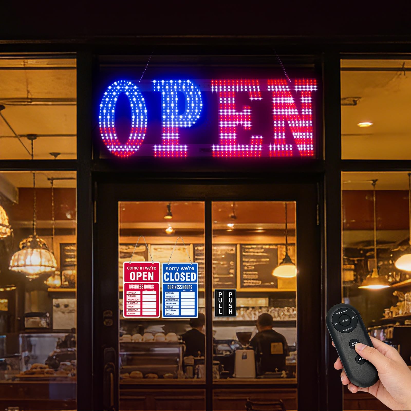 LED Open Signs for Business, 30″ x 10″ Large super Bright LED open Sign, Dimm…