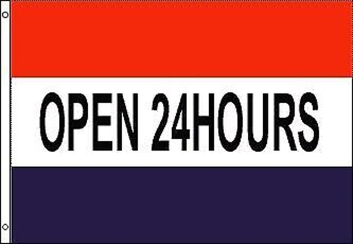 High Quality Open 24 Hours Polyester Flag Banner Sign | 3’x 5′ | All Weather