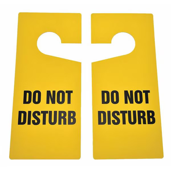 Door Knob Hanger Tag, Door Instruction, Plastic, 9 in H x 4 in W, Yellow,