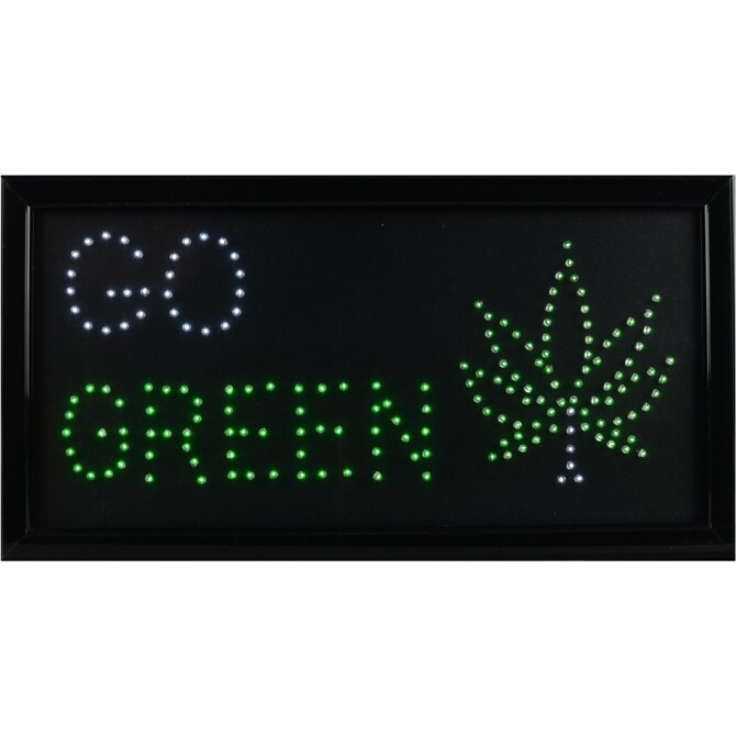 Go Green w/ Marijuana Leaf 19″x10″ Flashing LED Sign
