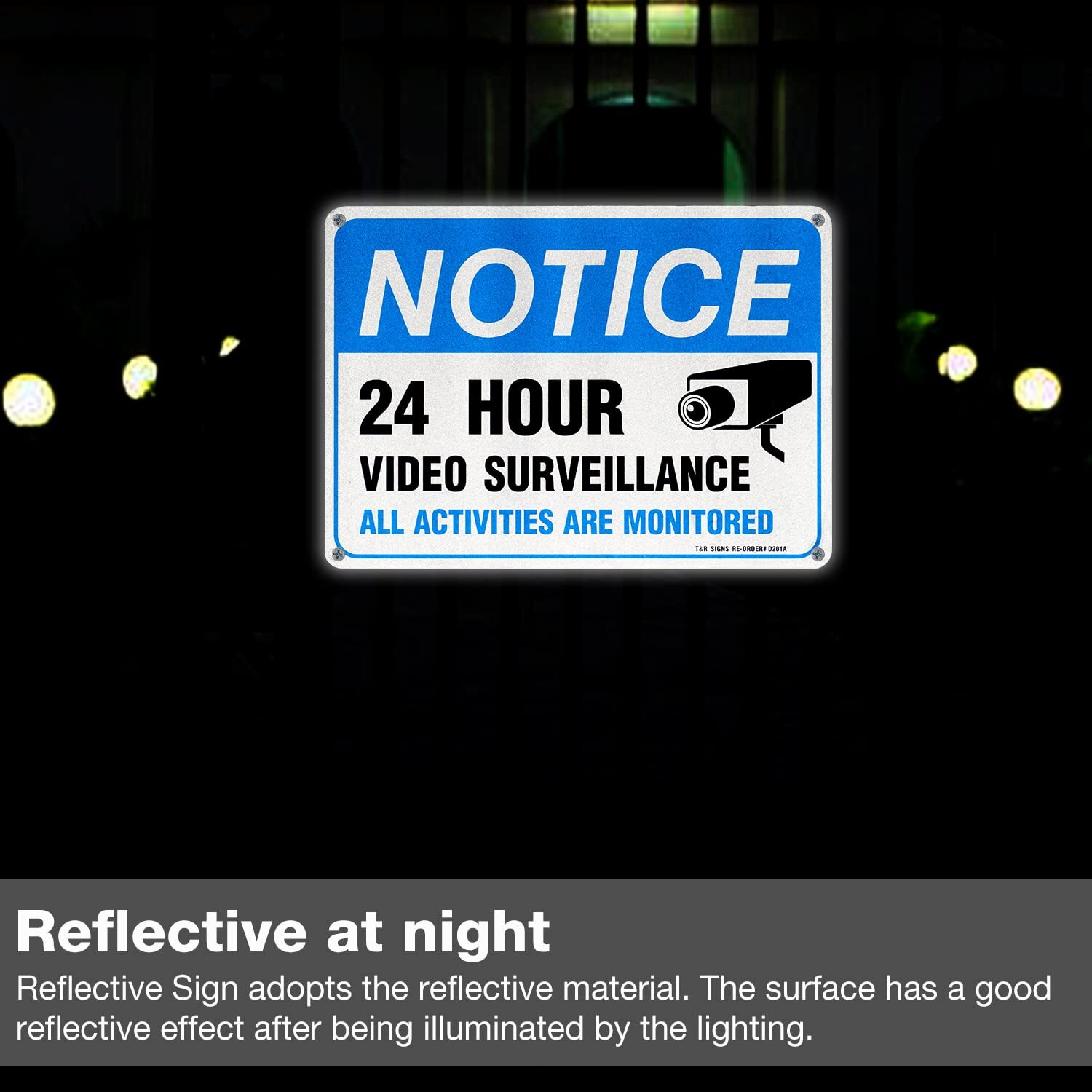 2 Pack Reflective Warning Sign 24 Hour Video Surveillance Sign