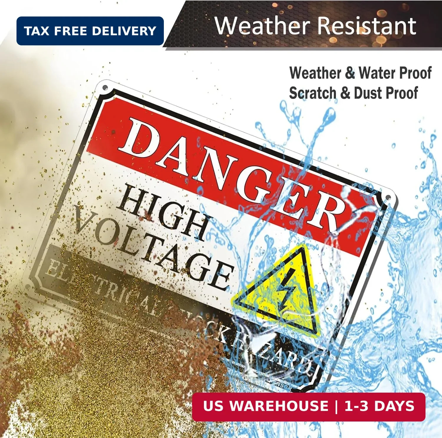 Danger High Voltage Electrical Shock Hazard Sign 2 Pack, 10 x 7 inches Rust Free