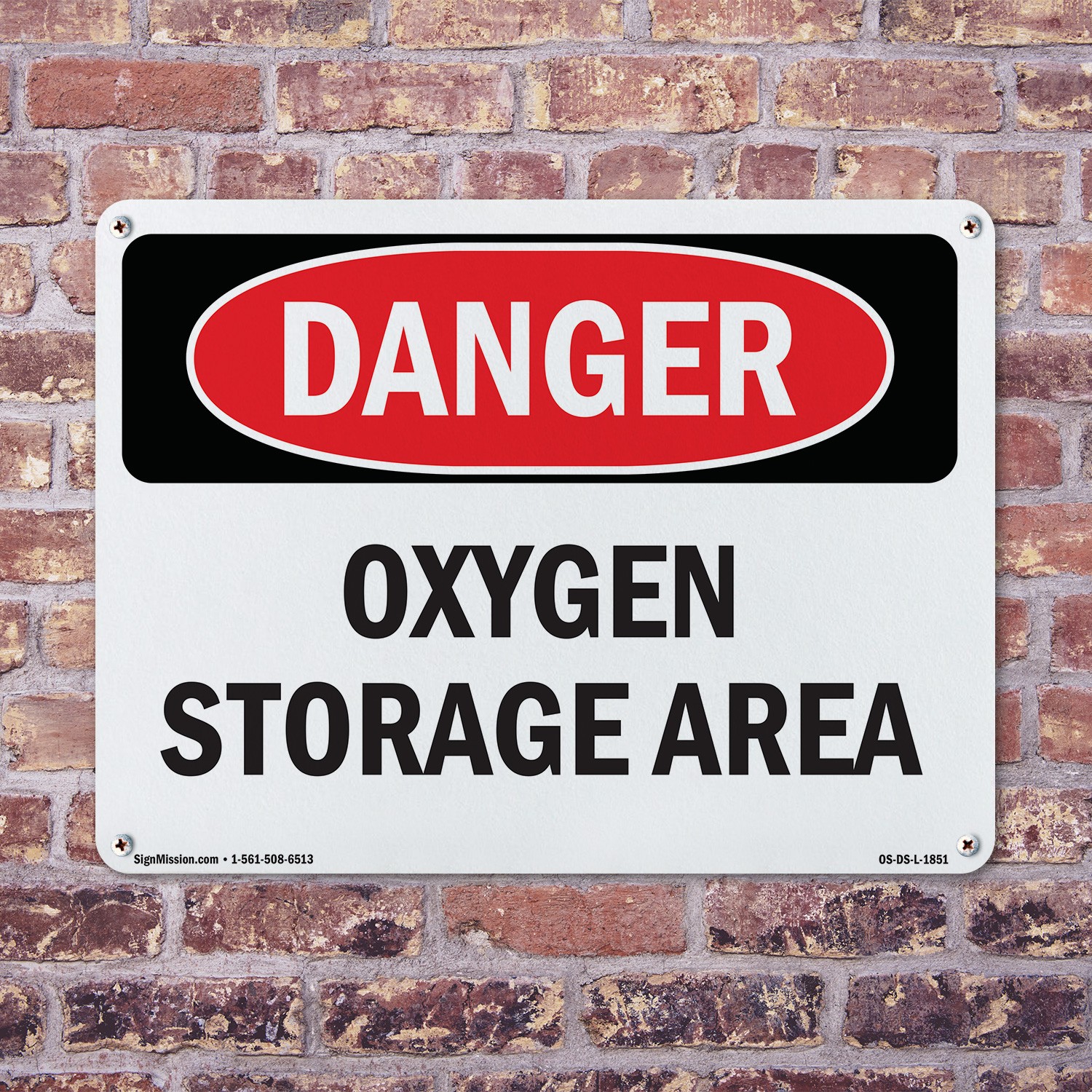 Oxygen Storage Area OSHA Danger Sign Metal, Plastic, Or Decal – 5 or 10 Pack