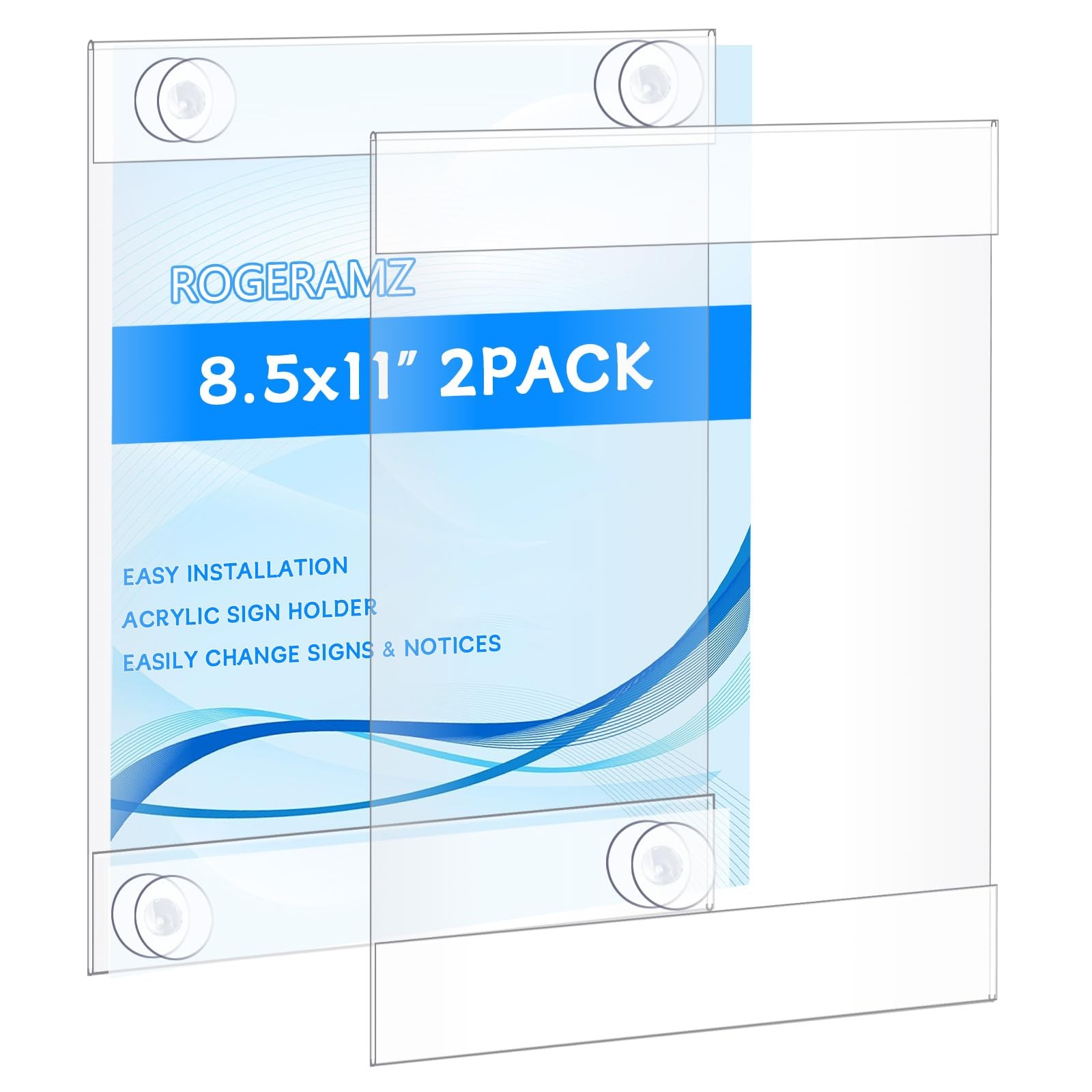 rogeramz 8.5 x 11 Acrylic Sign Holder with 12 Suction Small Signage, clear
