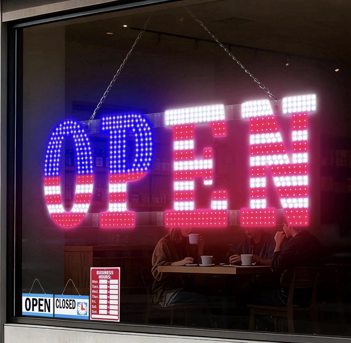 LED Open Signs For Business 30″X10″ Ultra Bright Open Sign LED USA Flag Hanging