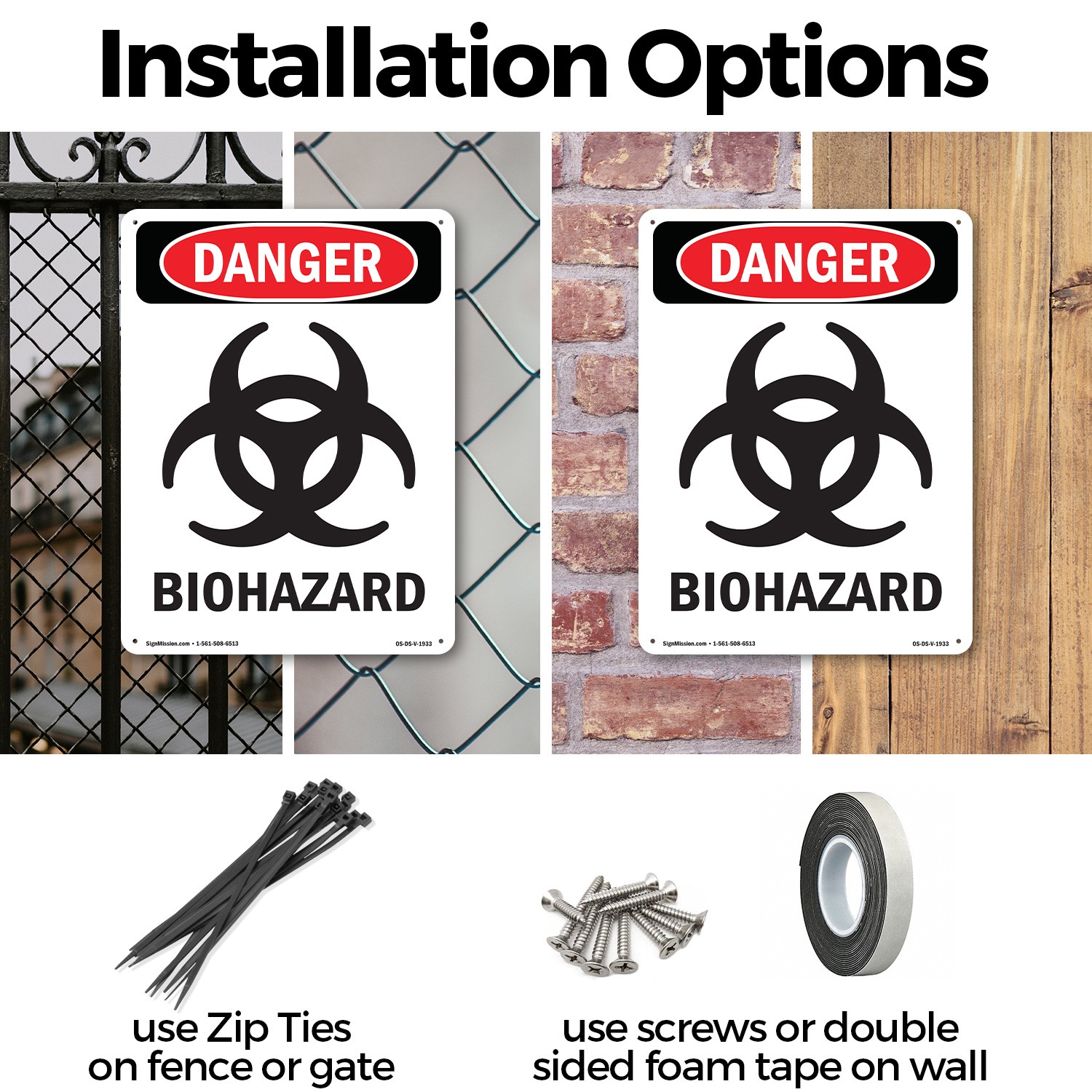 Portrait Biohazard OSHA Danger Sign Metal, Plastic, Or Decal – 5 or 10 Pack