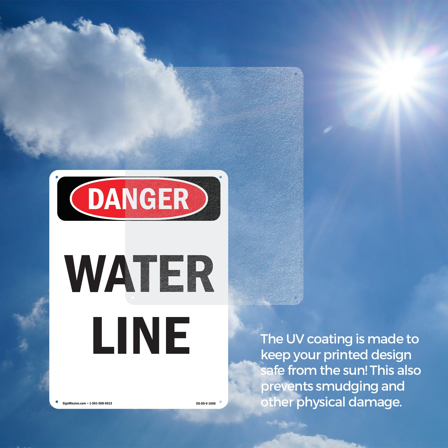 Portrait Water Line OSHA Danger Sign Metal, Plastic, Or Decal – 5 or 10 Pack