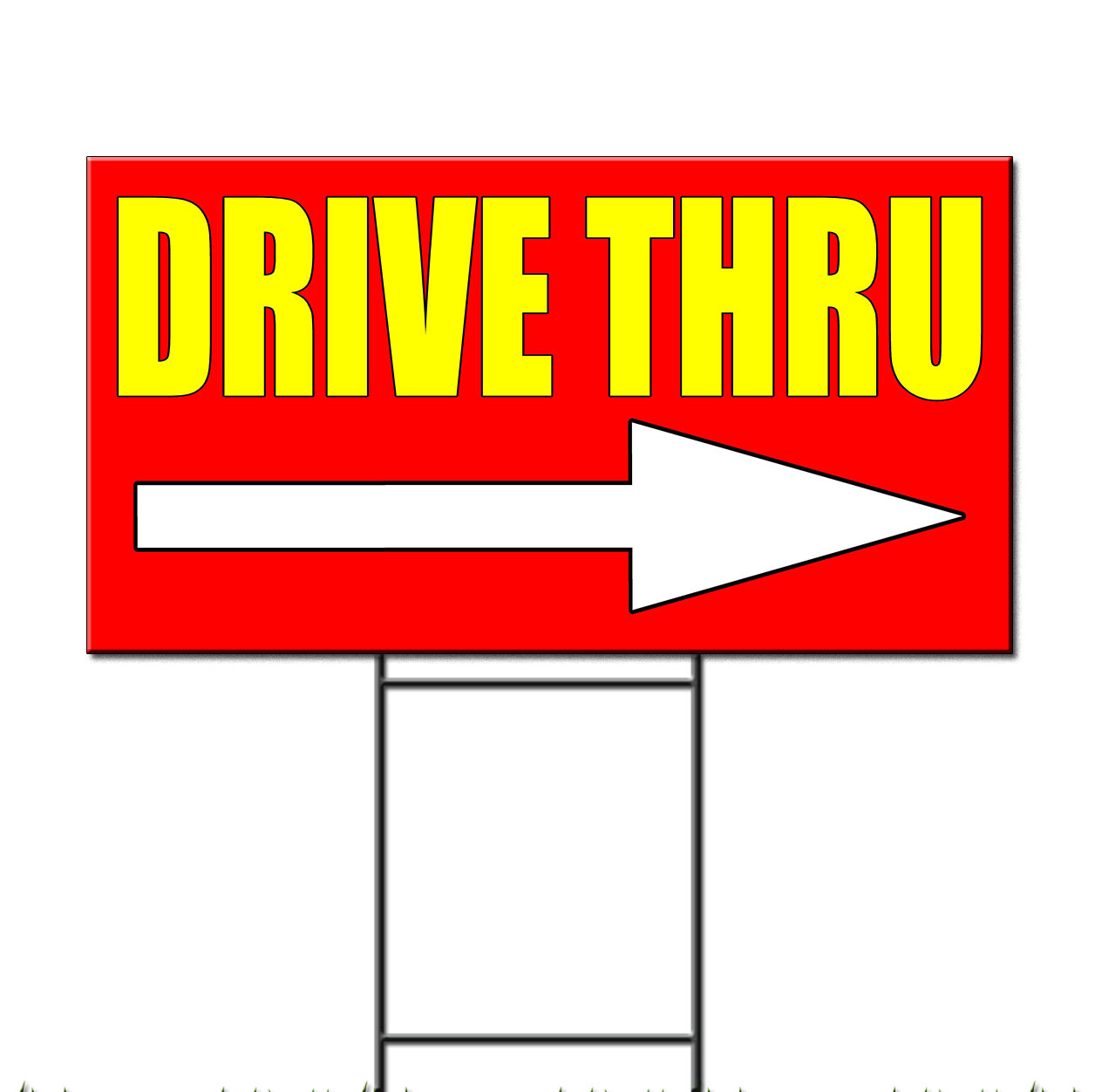 Drive Thru With Right Arrow Corrugated Plastic Yard Sign /FREE Stakes