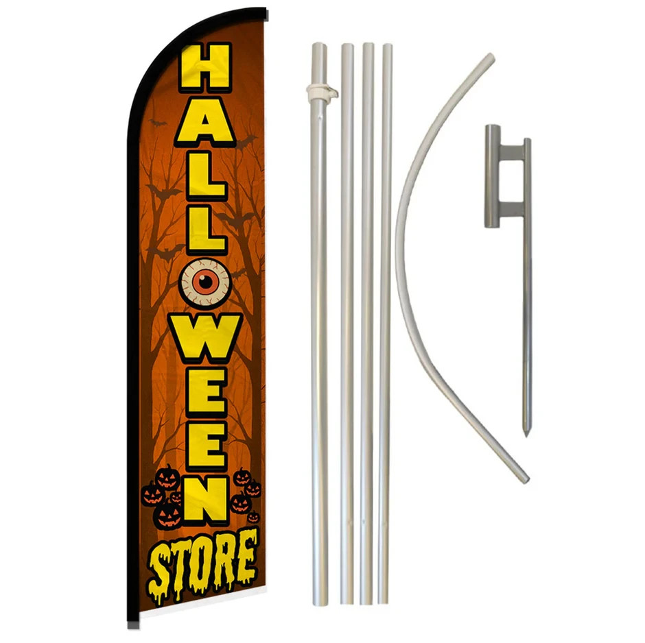 Halloween Store Orange Windless Banner Swooper Advertising Flag Kit Halloween