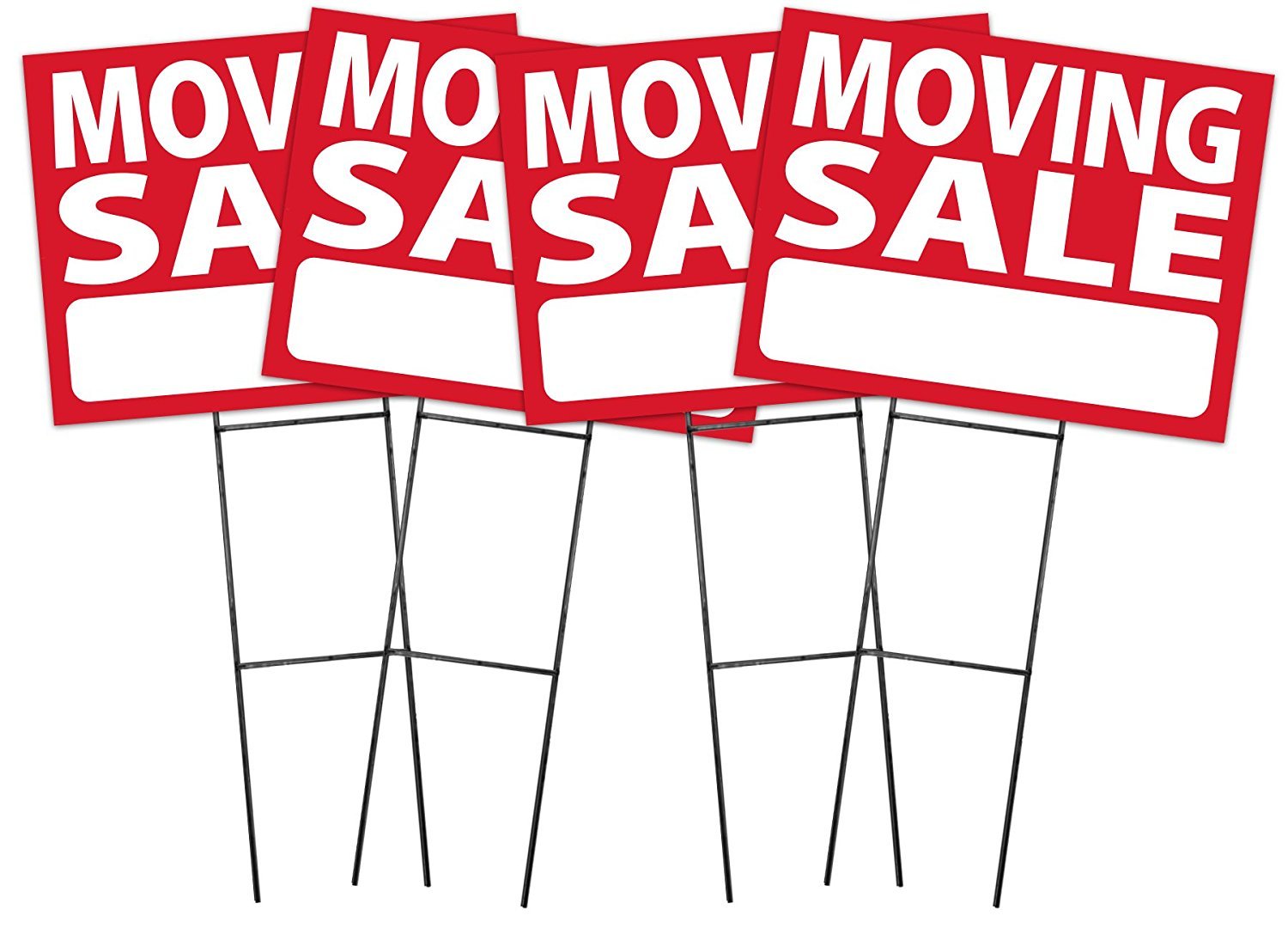 Large (18″x24″) Moving Sale – RED – Sign Kit with Stands – 4 Pack